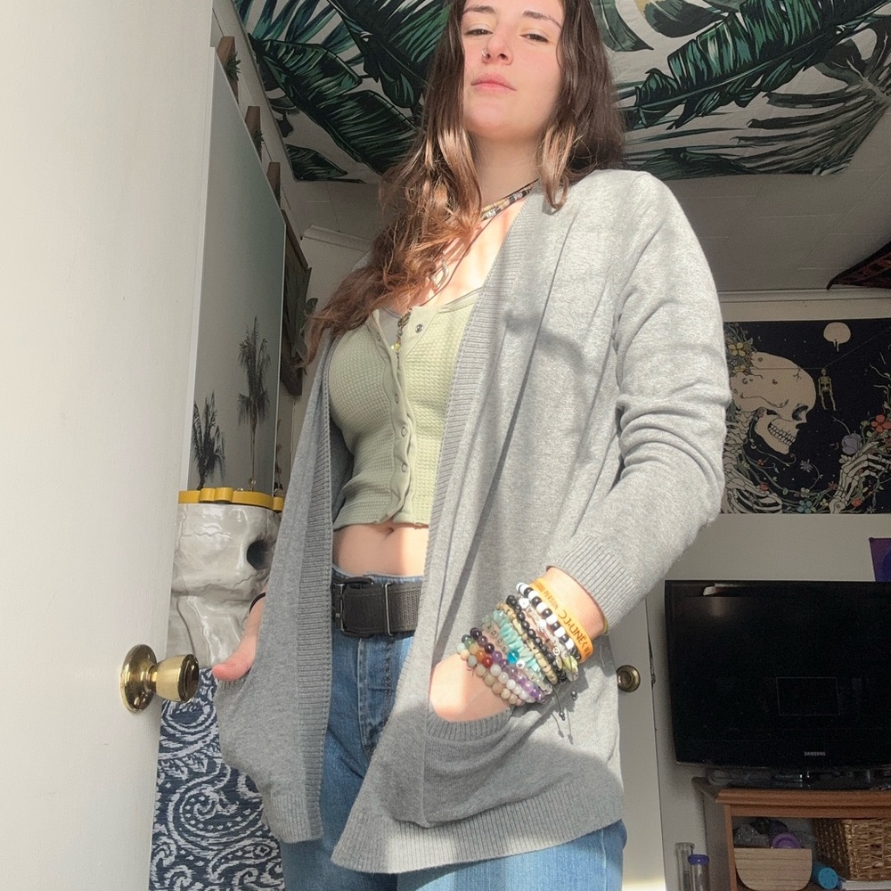 Gray Land’s End Women's Cardigan Sweater
